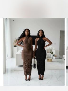 Elegant J Lorriane Bodycon Dress in Brown